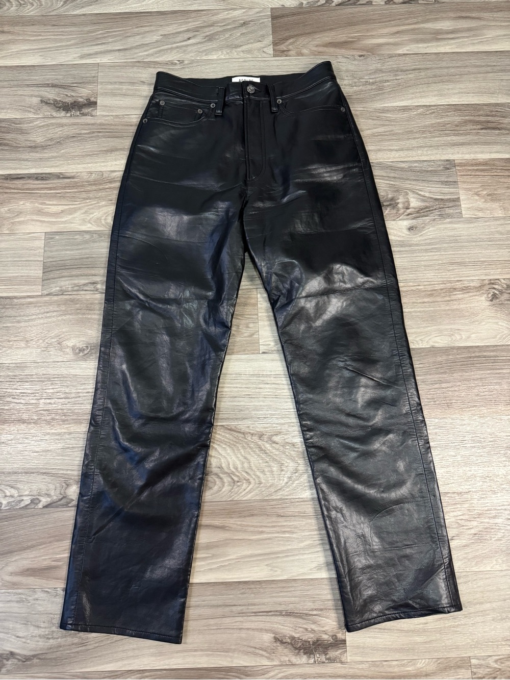 Agolde 90's Pinch Waist Recycled Leather High Waist Pants in Black Size 27